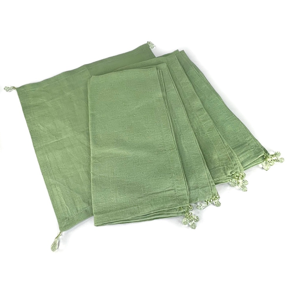 Vintage Light Green Linen Beaded Napkin Set from Pottery Barn - 5
